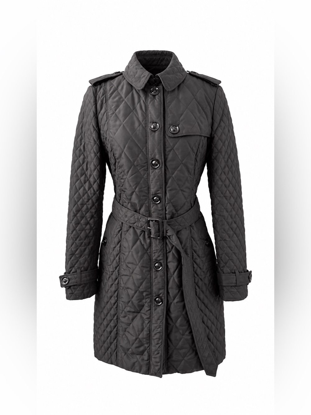 BURBERRY | London Quilted Belted Trench Coat Black Check Lined US 8